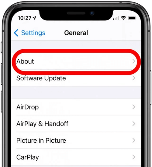 iphone settings general about