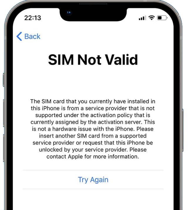 Sim car not supported error on an iphone